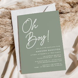 O Jongen Script Saliegroen Minimalistische Baby Sh Kaart