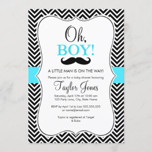 O Jongen Snor Baars Baby Shower Uitnodiging / Blau