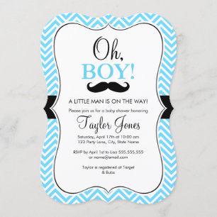 O Jongen Snor Baartje Shower Uitnodiging / Blauw &