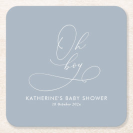 O Jongen Stofblauw Baby Shower Kartonnen Onderzetters