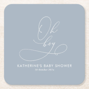 O Jongen Stofblauw Baby Shower Kartonnen Onderzetters