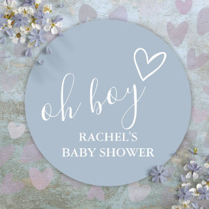 O jongen Stofblauwe Baby Shower Schattig Hart Beda Ronde Sticker
