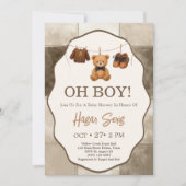 O jongen teddybeer beige gingham babyshower kaart (Voorkant)