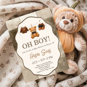 O jongen teddybeer beige gingham babyshower kaart