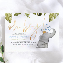 O Jongen Waterverf Olifant Sprinkle Baby Shower