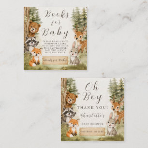 O jongen waterverf rustieke bos baby shower-boek informatiekaartje