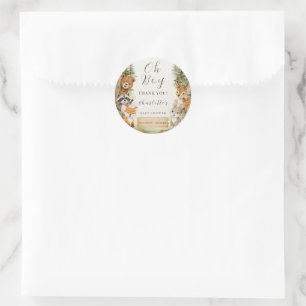 O Jongen Waterverf Rustieke Woud Baby Shower Ronde Sticker