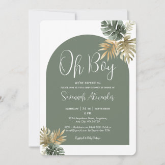 O Jongen Waterverf Tropische Bladeren Baby Shower Kaart
