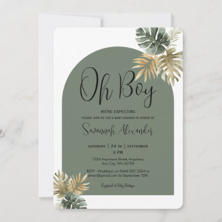 O Jongen Waterverf Tropische Bladeren Baby Shower Kaart
