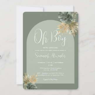O Jongen Waterverf Tropische Bladeren Baby Shower Kaart