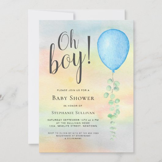 O Jongens Baby Shower Uitnodiging Eucalyptus Blauw (Voorkant)