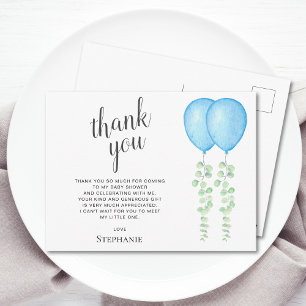 O jongens blauwe ballonnen tweeling babyshower bed briefkaart