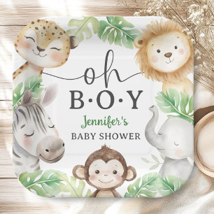 O Jongens Jungle Baby Shower Safari Dieren  Papieren Bordje