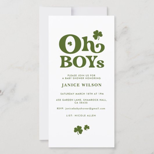 O jongens St. Patrick's Day baby shower uitnodigin Aankondiging (Voorkant)
