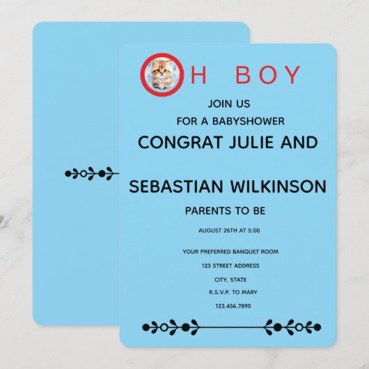 O Jongenskat Afbeelding Baby Shower Kaart (Voorkant / Achterkant)
