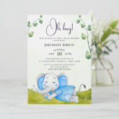 O jongensolifant babyshower uitnodiging (Staand voorkant)
