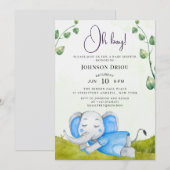 O jongensolifant babyshower uitnodiging (Voorkant / Achterkant)