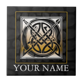 O "Jouw naam" Celtic Black Stone Monogram Tegel Tegeltje