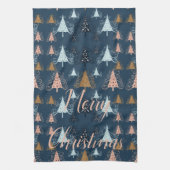 O kerstbomen (blauw) theedoek (Verticaal)