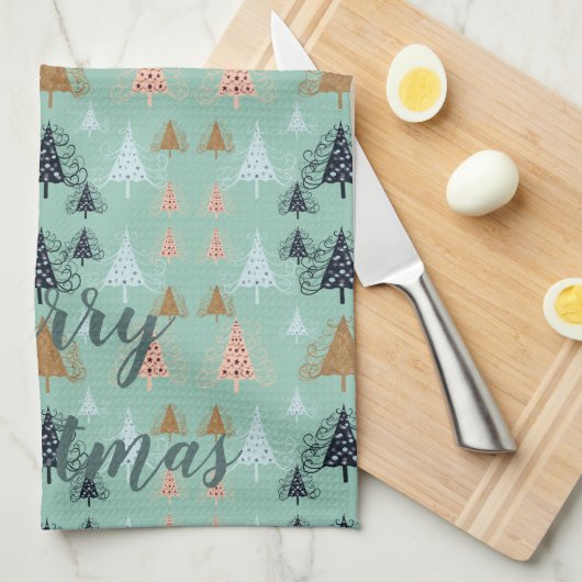 O Kerstbomen (groen) Theedoek (Quarter Fold)