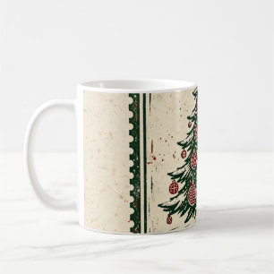 O Kerstboom Mok — Vintage Rode Stempel Stijl