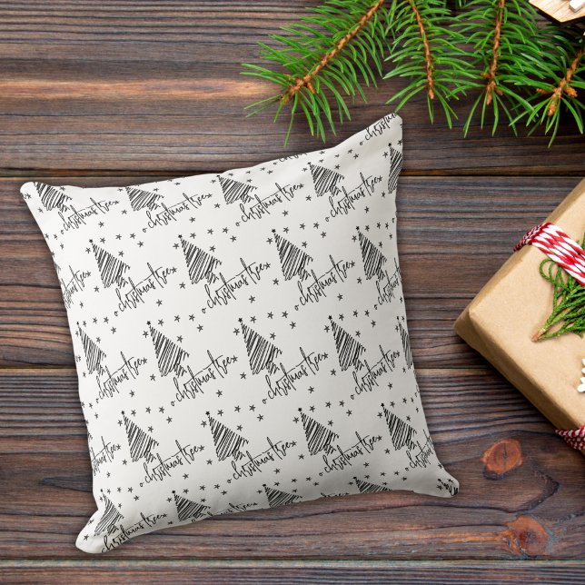 O Kerstboom Zwart-wit Minimalist Kussen (Creator heeft geüpload)