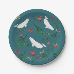 O Kerstmis Beluga Whale Illustratie Holiday Papieren Bordje