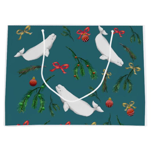 O Kerstmis Beluga Whale Illustratiepatroon Groot Cadeauzakje (Voorkant)