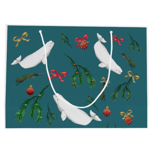 O Kerstmis Beluga Whale Illustratiepatroon Groot Cadeauzakje (Achterkant)