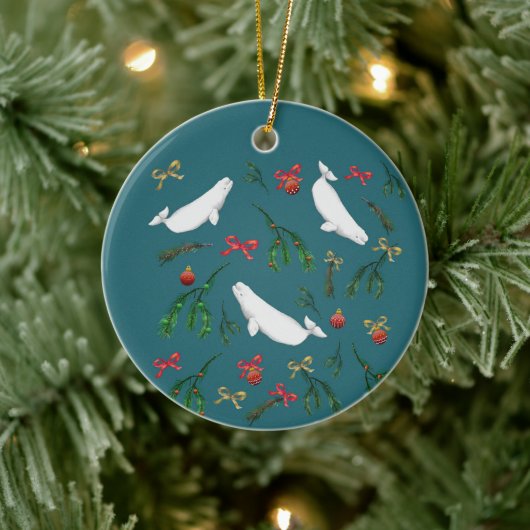 O Kerstmis Beluga Whale Illustratiepatroon Keramisch Ornament (Boom)