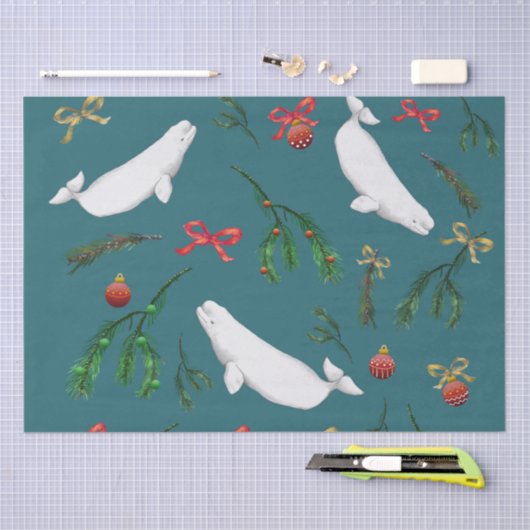 O Kerstmis Beluga Whale Illustratiepatroon Tissuepapier (Craft)