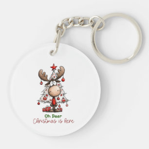 O Kerstmis is hier Cute rendier Kerstmis Sleutelhanger