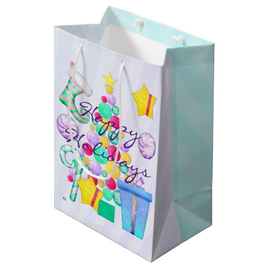 O Kerstmis Whimsey Folk Art Medium Cadeauzakje (Voorkant Gekanteld)