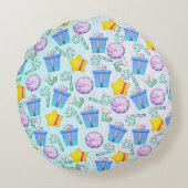 O Kerstmis Whimsey Folk Art Rond Kussen (Achterkant)