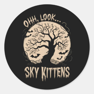 O Kijk Hemel Kitten Halloween Grappige Vleermuis L Ronde Sticker