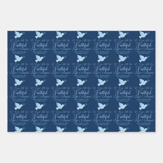 O kom al die trouwe blauw kerst met religie inpakpapier vel (Voorkant 2)