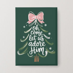 O kom, laat ons Hem aanbidden Christelijke Kerst R Button