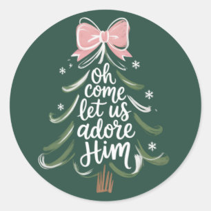 O kom, laat ons Hem aanbidden Christelijke Kerst R Ronde Sticker
