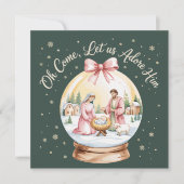 O kom laat ons hem aanbidden Jezus Kerstmis Roze C Feestdagenkaart (Voorkant)