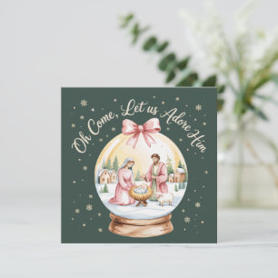 O kom, laat ons Hem aanbidden Jezus Kerstmis Roze Feestdagenkaart