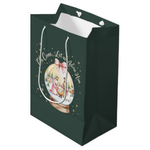 O kom, laat ons Hem aanbidden Jezus Kerstmis Roze Medium Cadeauzakje