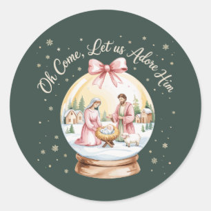 O kom, laat ons Hem aanbidden Jezus Kerstmis Roze  Ronde Sticker