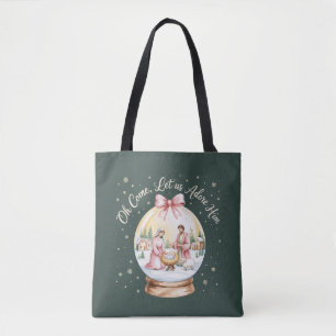 O kom, laat ons Hem aanbidden Jezus Kerstmis Roze Tote Bag