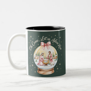 O kom, laat ons Hem aanbidden Jezus Kerstmis Roze Tweekleurige Koffiemok