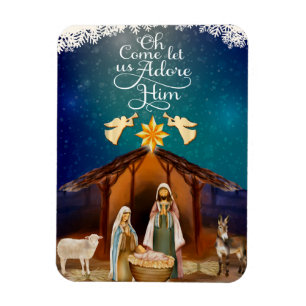 "O kom, laat ons Hem aanbidden" Kerstmis Geboorte Magneet