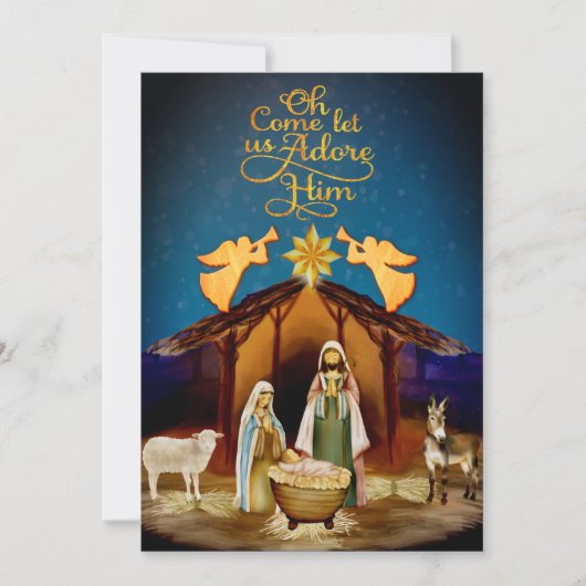 "O kom, laat ons hem aanbidden" Kerststal Kerstmis Feestdagenkaart (Voorkant)
