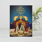 "O kom, laat ons hem aanbidden" Kerststal Kerstmis Feestdagenkaart (Staand voorkant)