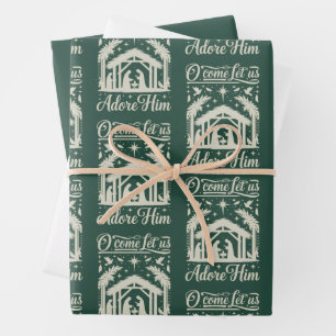 O Komt Hem Te Aanbidden Kerststal Christelijk  Inpakpapier Vel