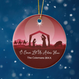 O Komt Laat Ons Hem Aanbidden Kerststal Kerstmis Keramisch Ornament
