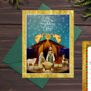 "O Komt Laten Wij Hem Aanbidden" Kerstmis Geboorte Feestdagenkaart